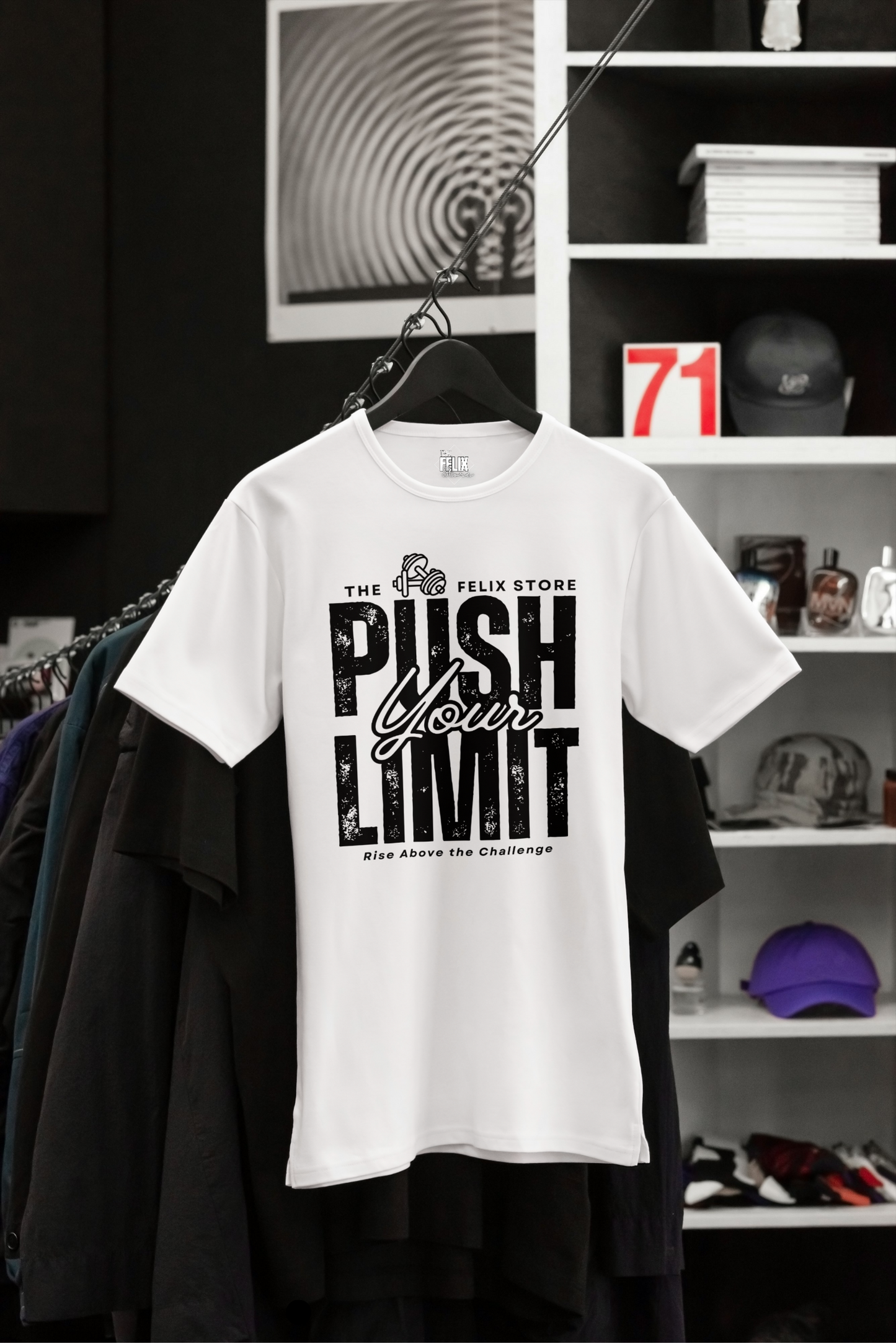 The Felix Store Push Your Limit Gym T-Shirt – White, 100% Combed Cotton, 180 GSM, Motivational Fitness Wear for Men & Women"